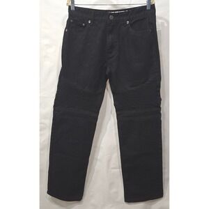 Noiz Jeans Mens Black Moto Ribbed Knee Denim Pants W34 L34 Streetwear Cotton